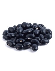 A close-up shot of a pile of shiny, dark, dried beans