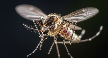 Close-up of a Mosquito Feeding, Showing Blood in Abdomen.