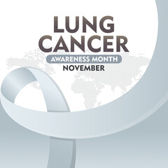Lung Cancer Awareness Month. With Realistic White Ribbon. observed every year in November. Suitable for banner,  poster, social media and background design