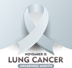 Lung Cancer Awareness Month. With Realistic White Ribbon. observed every year in November. Suitable for banner,  poster, social media and background design