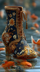 Sui-Tang Dynasties: Three Teachings Fusion - Taoism: Ye Xian's Tale, Tang-Style Golden Embroidered Shoe, Water Ripples, Koi Fish, Pumpkin Carriage Fragments
