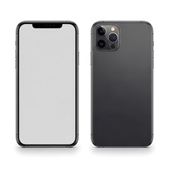 Sleek Black Smartphone Mockup - Front and Back View on White Background.