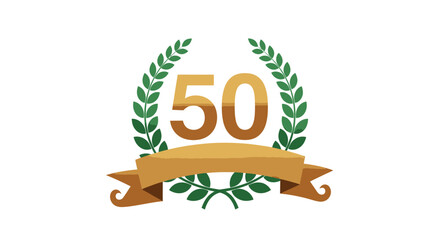 Golden 50th Anniversary Emblem, Graphic Design, Digital Artwork, Modern Environment, Creative Concept