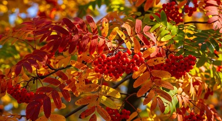 Autumnal Symphony - A Vibrant Display of Rowan Berries and Foliage.