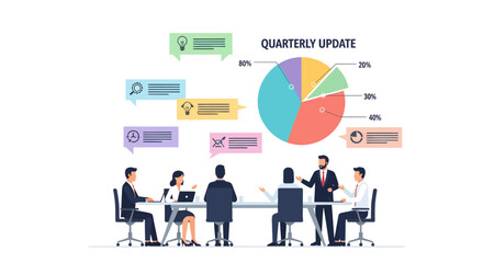 Business Analysis and Strategy Discussion, Conference Room, Illustration, Corporate Environment