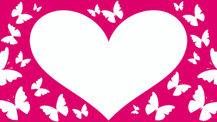 Elegant heart shape framed by delicate butterflies, ideal for Valentine's Day cards, wedding invitations, or romantic designs with space for text