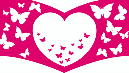 Elegant heart with butterflies, conveying love, beauty and springtime charm, perfect for Valentine's Day, wedding designs or nature-themed creative projects