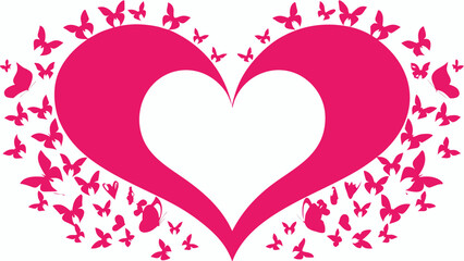 Romantic heart shape surrounded by fluttering butterflies, a symbol of love, affection, and delicate beauty, perfect for Valentine's Day cards
