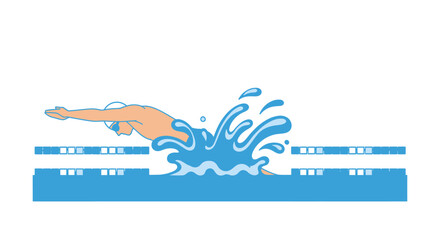 Illustration of a swimmer performing the butterfly stroke in a swimming lane, showcasing aquatic sport and athleticism