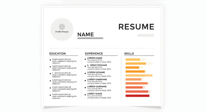 Professional Resume Template with Skills Bar Graph and Placeholder for Photo