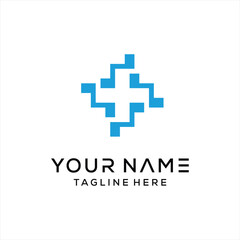 Obraz premium Modern Hospital Pharmacy Cross with digital data connection logo design illustration