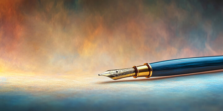 A fountain pen on a colorful, abstract background, ideal for websites or blogs about writing, literature, business, or education.

