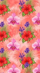Tropical Floral Pattern with Hibiscus and Orchids.
