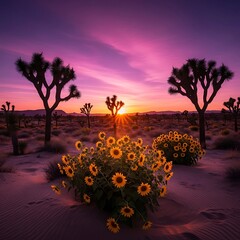 Desert Bloom - Sunflowers at Sunset in Joshua Tree National Park.