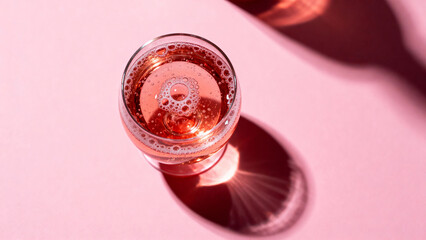 Pink drink in glass with bubbles