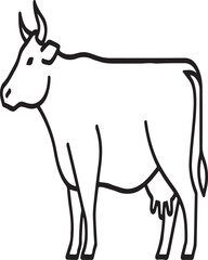 Cow Line Icon – Minimal Outline Farm Animal Vector