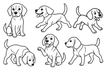 Dog vector outline for coloring, collection of 6 Beagles (dog)