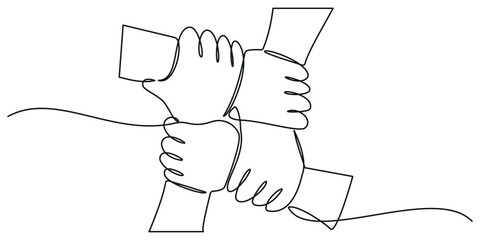 Continuous one line drawing hands form Teamwork. Team work vector illustration. Single  line art design editable stroke © Somit