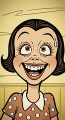 Cartoon Womans Exaggerated Smile - A Study in Facial Expressions.