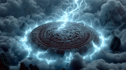 Sui-Tang Dynasties: Three Teachings Fusion - Taoism: Thunder Magic Seal, Vermilion Seal, Dark Clouds (Spirit Faces), Wooden Tokens, Stormy Sky
