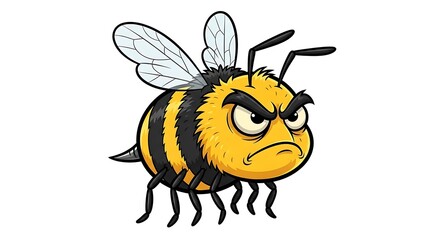 Obraz premium Angry Bee Cartoon Character with Furious Expression and Striped Body.