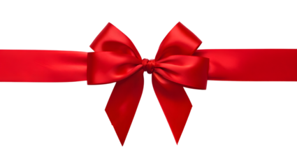 Vibrant red satin ribbon bow tied on a black background for festive occasions and celebrations
