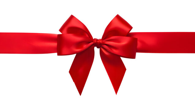 Vibrant red satin ribbon bow tied on a black background for festive occasions and celebrations