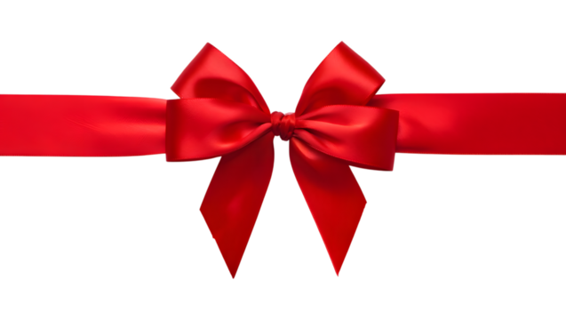 Vibrant red satin ribbon bow tied on a black background for festive occasions and celebrations