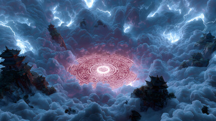 Sui-Tang Dynasties: Three Teachings Fusion - Taoism: Thunder Magic Seal, Vermilion Seal, Dark Clouds (Spirit Faces), Wooden Tokens, Stormy Sky
