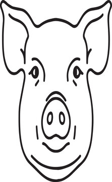 Pig Line Icon &ndash; Minimal Outline Farm Animal Vector