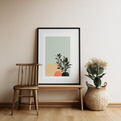 interior design of living room with plant, chair and a framed photo