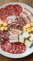 Delicious Charcuterie Board with Salami, Bacon, and Cheese.