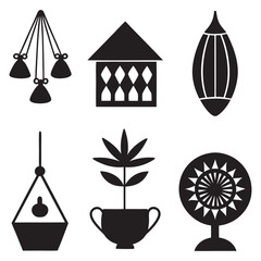 Collection of silhouette icons for modern home decoration and interior design elements