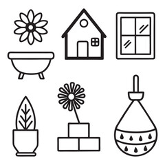 Collection of line art illustrations for home decoration and interior design elements