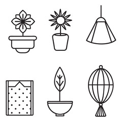 Collection of minimalist line art icons for home decor and interior design elements