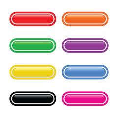 Glossy Colorful Rounded Rectangle Button Set with Light Reflection