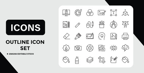 Collection of Creative Design and Graphic Design Outline Style Icons Set
