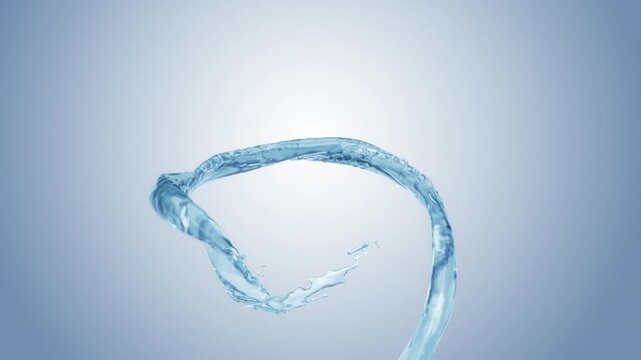 Abstract blue water spiral splash on background, Alpha mate, 3d animation
