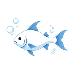 Fototapeta premium White fish with blue fins swimming in the water with bubbles.