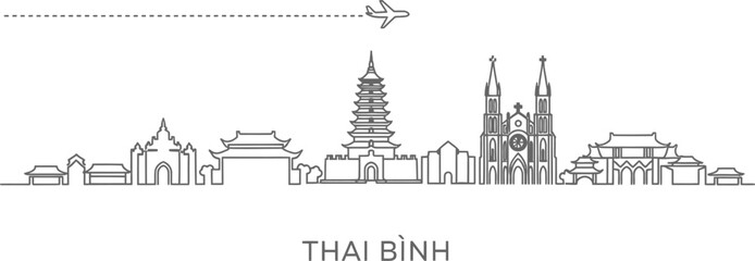 Thai Binh City Skyline with Airplane