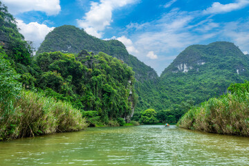 UNESCO World Heritage Site with spectacular limestone karst and grottoes scenery in Tam Coc National Park, Trang An, Vietnam 