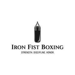 Iron Fist Boxing logo featuring a punching bag, emphasizing strength, discipline, and honor.