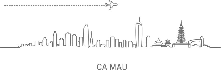 Fototapeta premium Ca Mau Vietnam Skyline with Airplane