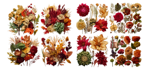 Colorful Floral Arrangement Display with Dried and Fresh Flowers, Isolated on Transparent, white background