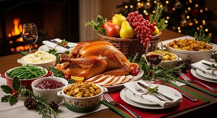 Thanksgiving Feast - A Traditional Holiday Dinner with Turkey and Sides.