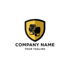 Shield logo featuring boxing gloves, suitable for a sports-related company, with a golden and black color scheme.