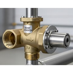 Close-up of Industrial Valve with Metal Components and Directional Arrow.