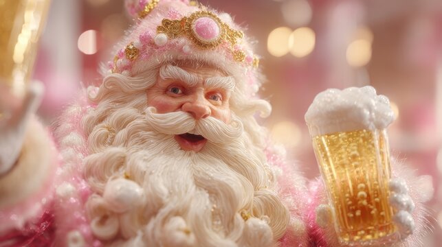 Santa Claus holding Beer: A festive depiction of Santa Claus, sporting a cheerful expression and holding a frothy mug of beer, invites a sense of merriment and joviality.