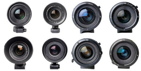 Collection of Various Camera Lenses on a White Background, isolated on transparent background