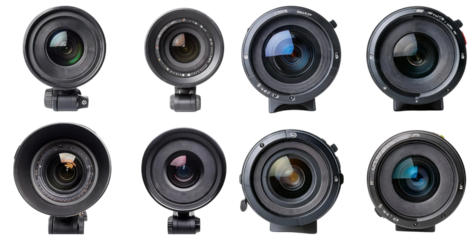 Collection of Various Camera Lenses on a White Background, isolated on transparent background
